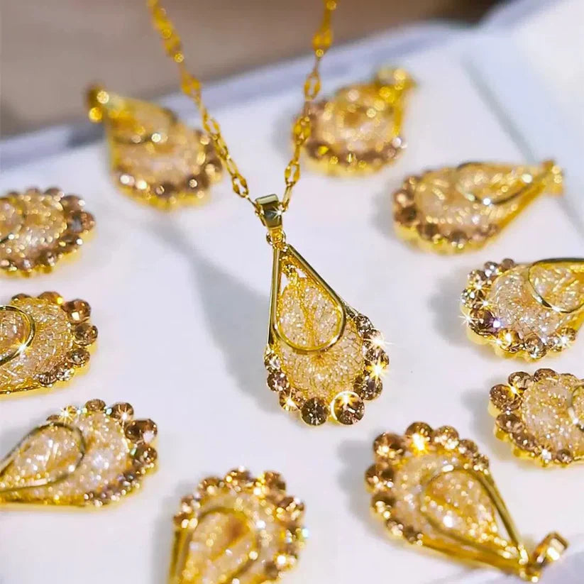 14K Gold-Plated Zircon Mesh Drop Necklaces